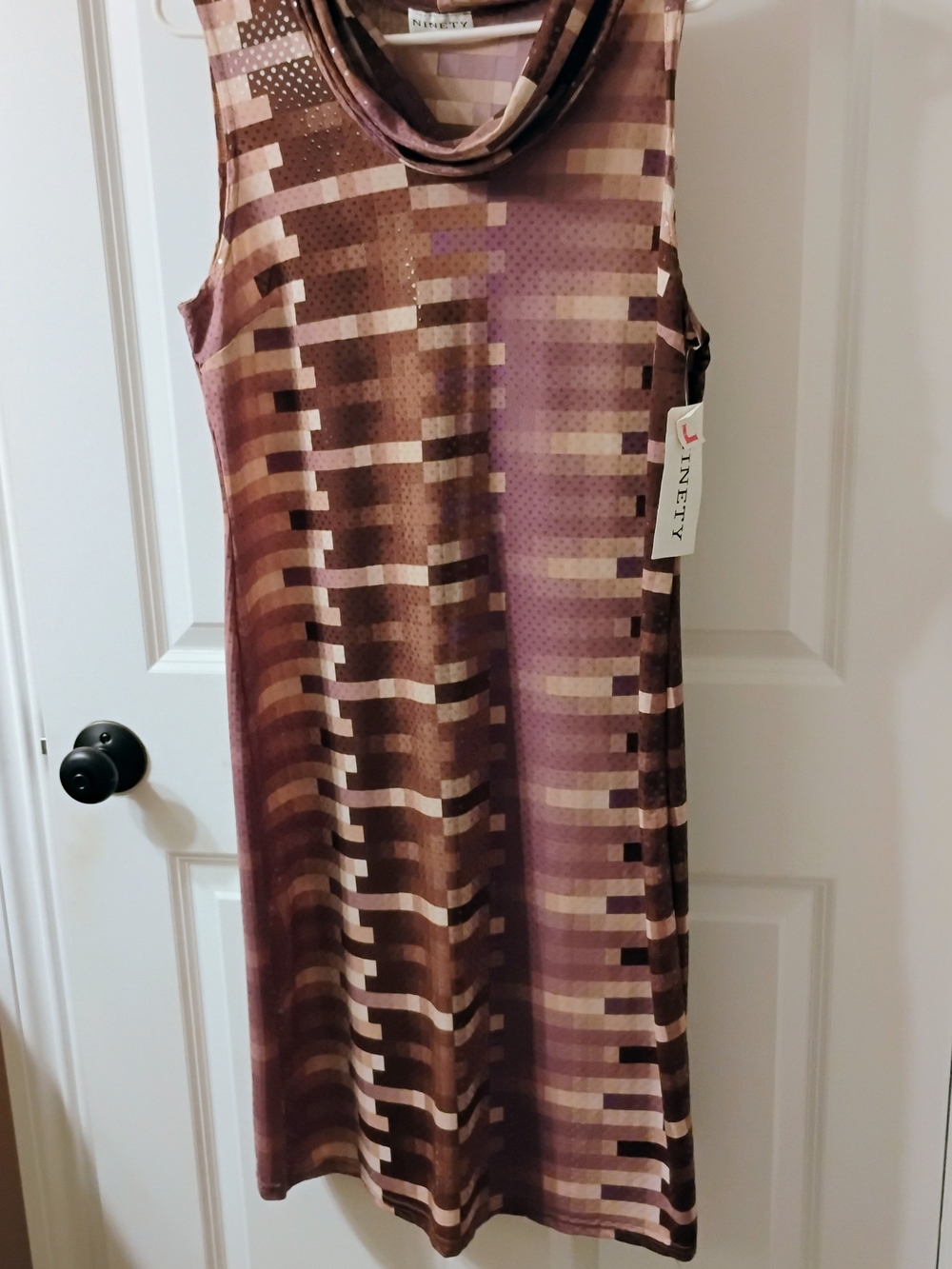 Ninety Mauve-Brown Geometric Cowl-Neck Midi Dress